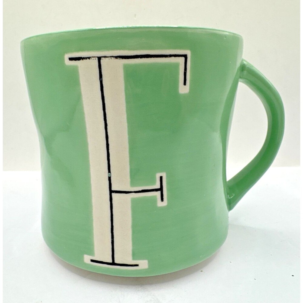 Anthropologie - Mint Green - Monogram Letter F Mug Coffee Cup Hand Painted Gift